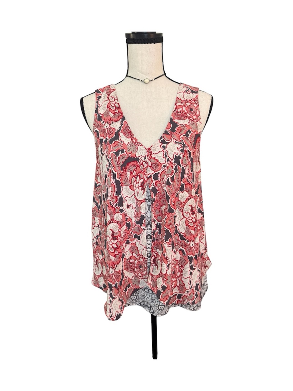 Lucky Brand Floral Sleeveless Tank Top Medium Boho V-Neck Mixed Print